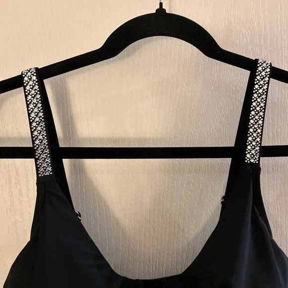 Women’s Black One Piece Bathing Suit Sz Large W/Adjustable Embellished Straps - Picture 3 of 6